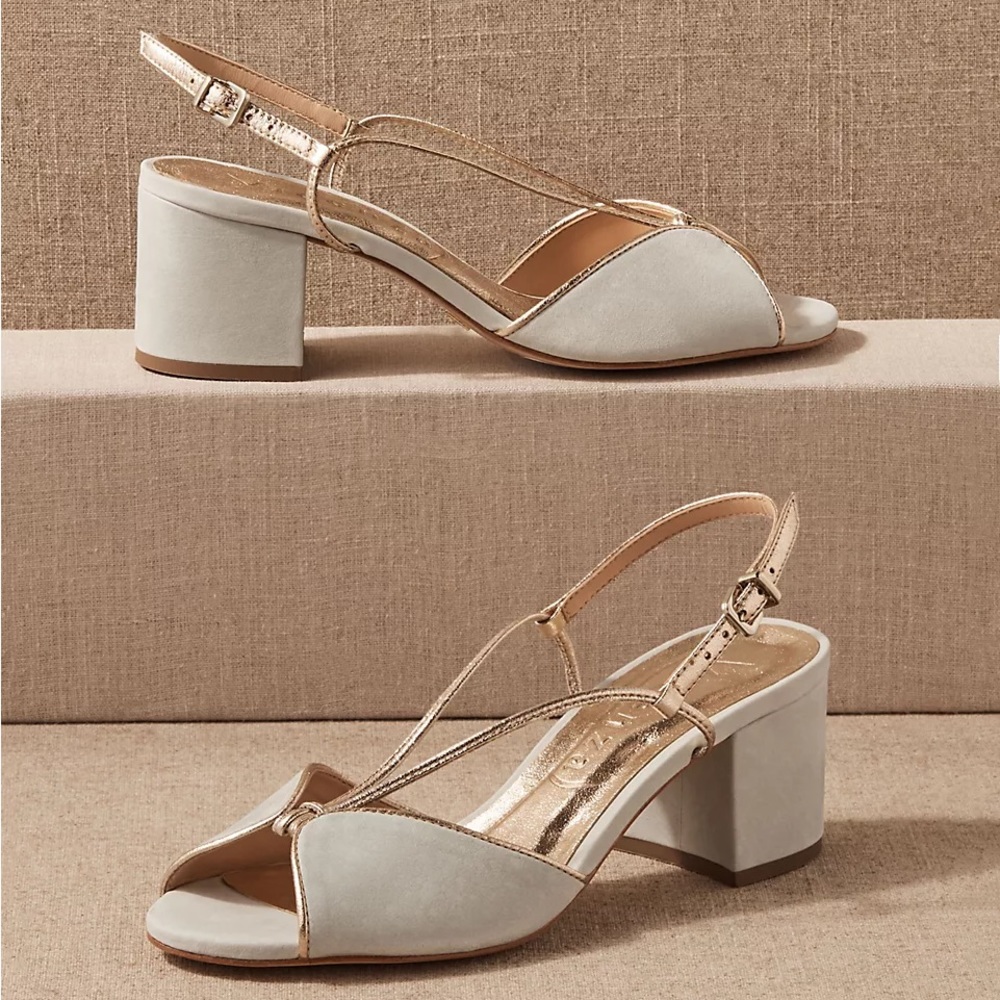 BHLDN Vicenza Rooney Bridal Block Heels Size 10 Blue and Gold